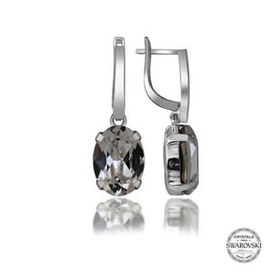 Gumush T7099 Swarovski Crystal Taşlı Beyaz Oval Sallantılı Kadın Gümüş Küpe