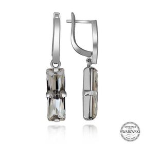 Gumush T7100 Swarovski Crystal Taşlı Beyaz Baget Sallantılı Kadın Gümüş Küpe