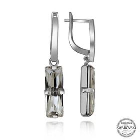 Gumush T7100 Swarovski Crystal Taşlı Beyaz Baget Sallantılı Kadın Gümüş Küpe