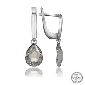 Gumush T7107 Swarovski Crystal Taşlı Beyaz Damla Sallantılı Kadın Gümüş Küpe