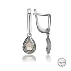 Gumush T7107 Swarovski Crystal Taşlı Beyaz Damla Sallantılı Kadın Gümüş Küpe