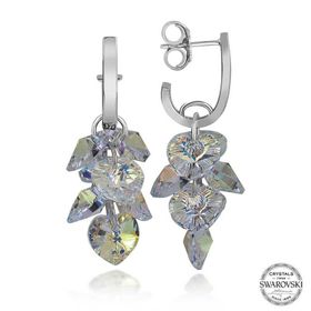 Gumush T7111 Swarovski Crystal Taşlı Kalp Salkım Sallantılı Çivili Kadın Gümüş Küpe