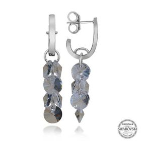 Gumush T7112 Swarovski Crystal Taşlı Salkım Sallantılı Çivili Kadın Gümüş Küpe