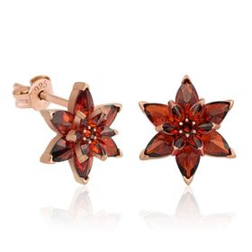 Gumush T7139 Gümüş Kırmızı Lotus Çiçeği Çivili Küpe