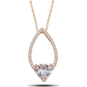 Gumush T7143 Rose Kalp Beyaz Taşlı Damla Kadın Gümüş Kolye