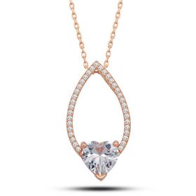 Gumush T7143 Rose Kalp Beyaz Taşlı Damla Kadın Gümüş Kolye