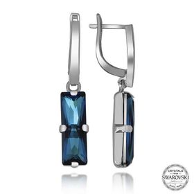 Gumush T7167 Swarovski Crystal Taşlı Mavi Baget Sallantılı Kadın Gümüş Küpe