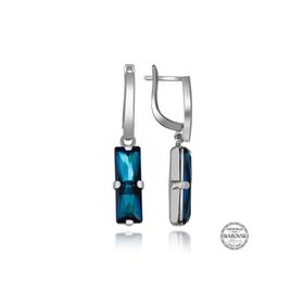 Gumush T7167 Swarovski Crystal Taşlı Mavi Baget Sallantılı Kadın Gümüş Küpe
