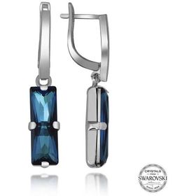 Gumush T7167 Swarovski Crystal Taşlı Mavi Baget Sallantılı Kadın Gümüş Küpe