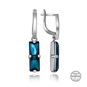 Gumush T7167 Swarovski Crystal Taşlı Mavi Baget Sallantılı Kadın Gümüş Küpe