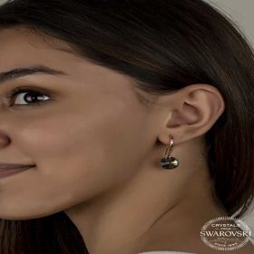 Gumush T7168 Swarovski Crystal Taşlı Yeşil Taşlı Yuvarlak Sallantılı Kadın Gümüş Küpe