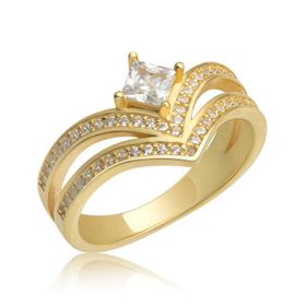 Gumush T7202 Gümüş Gold Tek Taş Kadın Yüzük