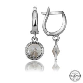Gumush T7211 Swarovski Crystal Taşlı Beyaz Sallantılı Kadın Gümüş Küpe