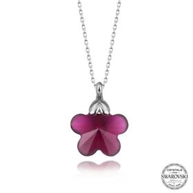 Gumush T7269 Swarovski Crystal Taşlı Fuşya Papatya Kadın Gümüş Kolye