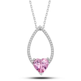 Gumush T7291 Pembe Taşlı Kalp Kadın Gümüş Kolye