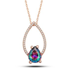 Gumush T7292 Rose Mistik Topaz Taşlı Damla Kadın Gümüş Kolye