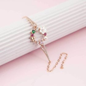 Gumush T7303 Rose Renkli Manolya Çiçeği Kadın Gümüş Bileklik