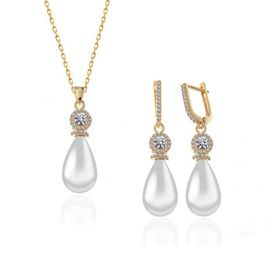 Gumush T7344 Gold Damla İnci Kadın Gümüş Set