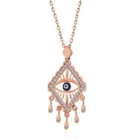 Gumush T7365 Gümüş Rose Nazarlı Göz Kolye