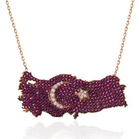 Gumush T7367 Rose Ay Yıldız Türkiye Haritası Kadın Gümüş Kolye