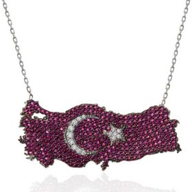 Gumush T7371 Gümüş Ay Yıldız Türkiye Haritası Kadın Kolye