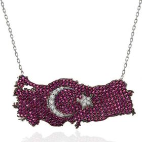 Gumush T7371 Gümüş Ay Yıldız Türkiye Haritası Kadın Kolye