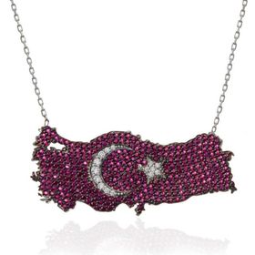 Gumush T7371 Gümüş Ay Yıldız Türkiye Haritası Kadın Kolye