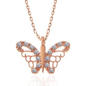 Gumush T7377 Rose Kelebek Kadın Gümüş Kolye