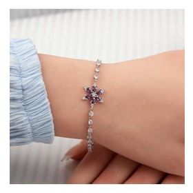 Gumush T7423 Mor Lotus Çiçeği Kadın Gümüş Bileklik