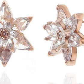 Gumush T7427 Rose Beyaz Lotus Çiçeği Çivili Kadın Gümüş Küpe