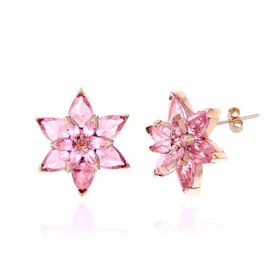 Gumush T7428 Rose Pembe Lotus Çiçeği Çivili Kadın Gümüş Küpe