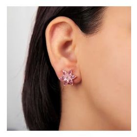 Gumush T7428 Rose Pembe Lotus Çiçeği Çivili Kadın Gümüş Küpe