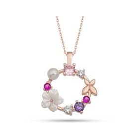 Gumush T7452 Rose Manolya Çiçeği Kelebek Kadın Gümüş Kolye