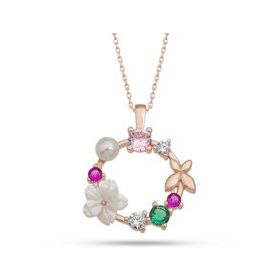 Gumush T7452 Rose Manolya Çiçeği Kelebek Kadın Gümüş Kolye