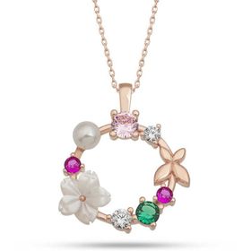 Gumush T7452 Rose Manolya Çiçeği Kelebek Kadın Gümüş Kolye