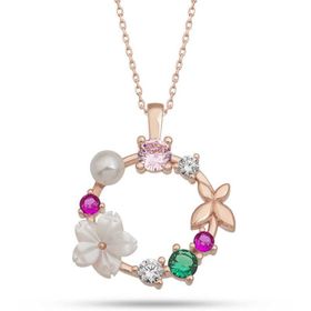Gumush T7452 Rose Manolya Çiçeği Kelebek Kadın Gümüş Kolye