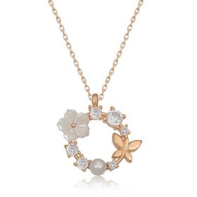 Gumush T7452 Rose Manolya Çiçeği Kelebek Kadın Gümüş Kolye