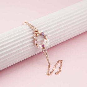 Gumush T7458 Rose Kalp Manolya Çiçeği Kelebek Kadın Gümüş Bileklik