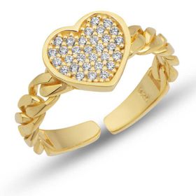 Gumush T7466 Ayarlanabilir Gold Kalpli Kadın Gümüş Yüzük