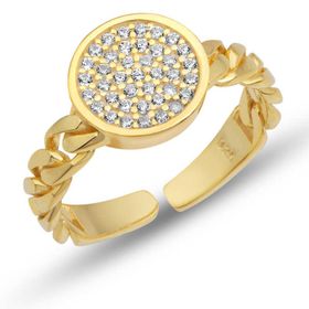 Gumush T7476 Ayarlanabilir Gold Yuvarlak Zirkon Taşlı Kadın Gümüş Yüzük