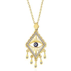Gumush T7484 Gold Nazarlı Göz Kadın Gümüş Kolye