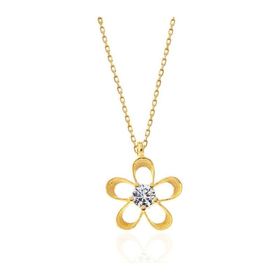Gumush T7489 ​Gümüş Gold Zirkon Taşlı Çiçek Kadın Kolye