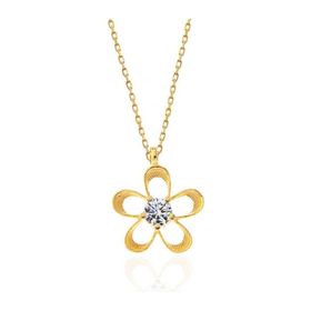 Gumush T7489 ​Gümüş Gold Zirkon Taşlı Çiçek Kadın Kolye