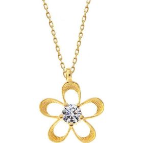 Gumush T7489 ​Gümüş Gold Zirkon Taşlı Çiçek Kadın Kolye
