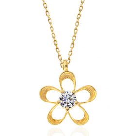 Gumush T7489 ​Gümüş Gold Zirkon Taşlı Çiçek Kadın Kolye