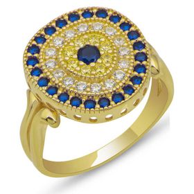 Gumush T7508 Gümüş Gold Oval Nazarlı Kadın Yüzük