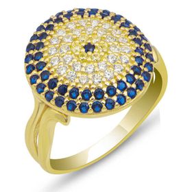 Gumush T7511 Gümüş Gold Yuvarlak Nazarlı Kadın Yüzük