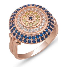 Gumush T7513 Gümüş Rose Yuvarlak Nazarlı Kadın Yüzük