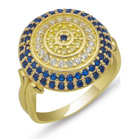 Gumush T7514 Gold Yuvarlak Nazarlı Kadın Gümüş Yüzük