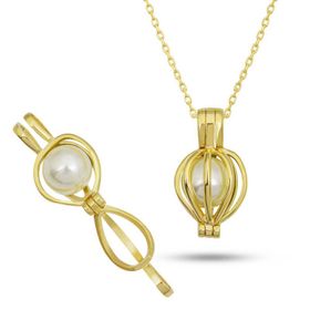 Gumush T7528 Gümüş Gold Beyaz İncili Kadın Kolye